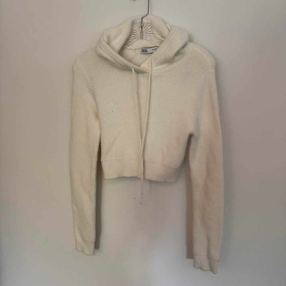 Zara white knit hoodie